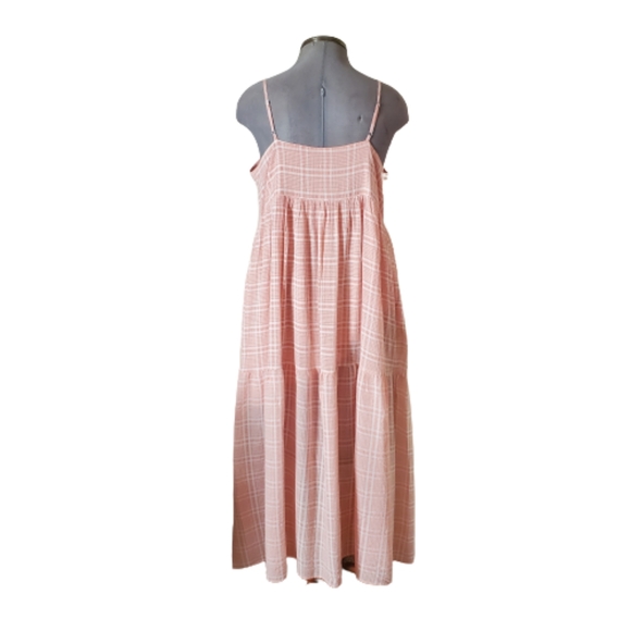 PALE PEACH PLAID ☆ TIERED MAXI DRESS ☆ NWT - Picture 8 of 10